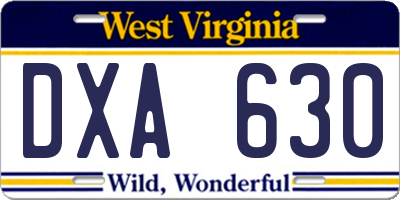 WV license plate DXA630