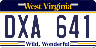 WV license plate DXA641