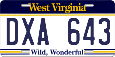 WV license plate DXA643