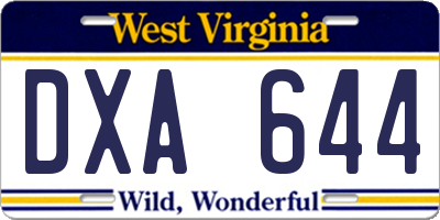 WV license plate DXA644