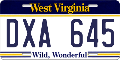 WV license plate DXA645