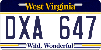 WV license plate DXA647
