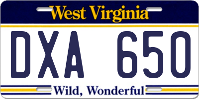 WV license plate DXA650