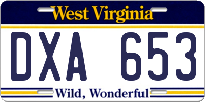 WV license plate DXA653