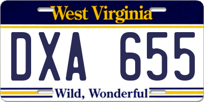 WV license plate DXA655