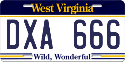 WV license plate DXA666