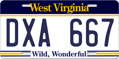 WV license plate DXA667