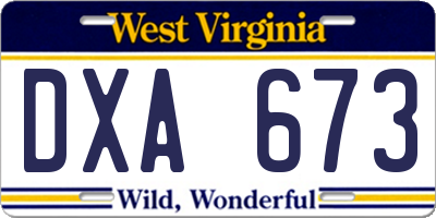 WV license plate DXA673