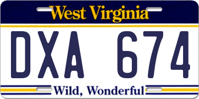 WV license plate DXA674