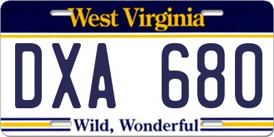 WV license plate DXA680