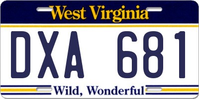 WV license plate DXA681
