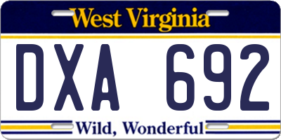 WV license plate DXA692