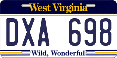 WV license plate DXA698