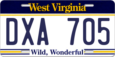 WV license plate DXA705