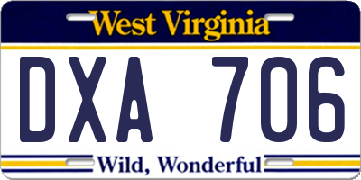 WV license plate DXA706