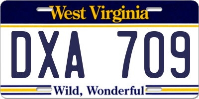WV license plate DXA709