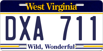 WV license plate DXA711
