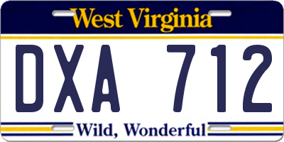WV license plate DXA712
