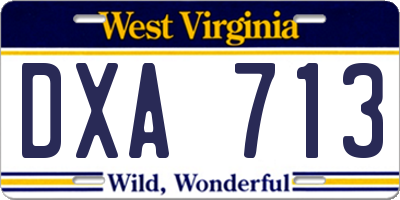 WV license plate DXA713