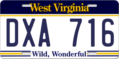 WV license plate DXA716
