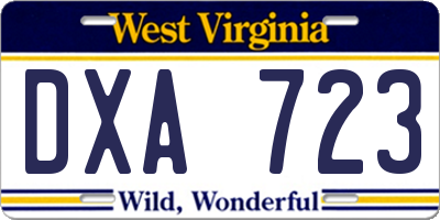 WV license plate DXA723