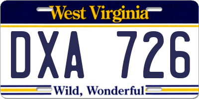 WV license plate DXA726