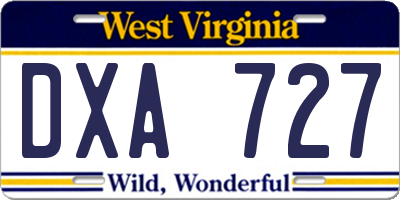 WV license plate DXA727