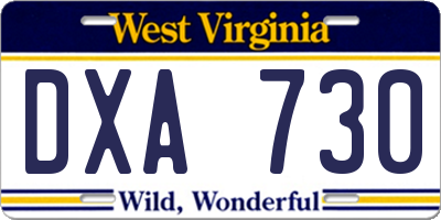 WV license plate DXA730