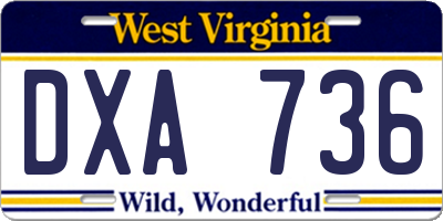 WV license plate DXA736