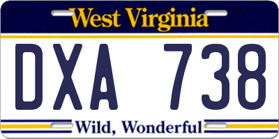 WV license plate DXA738