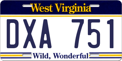 WV license plate DXA751