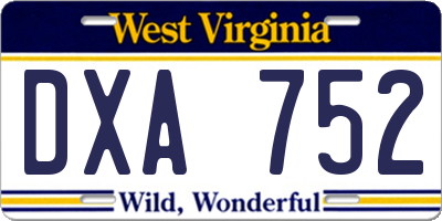 WV license plate DXA752