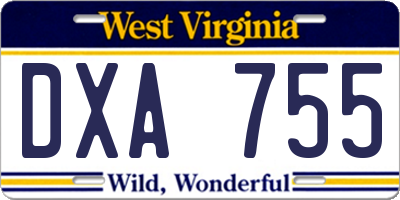 WV license plate DXA755