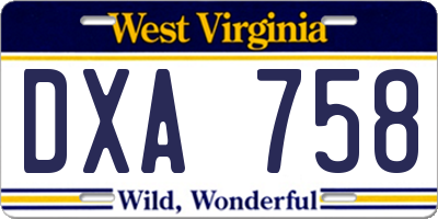 WV license plate DXA758
