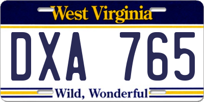 WV license plate DXA765