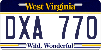 WV license plate DXA770