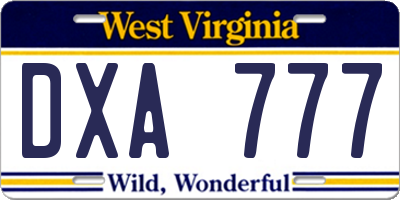 WV license plate DXA777