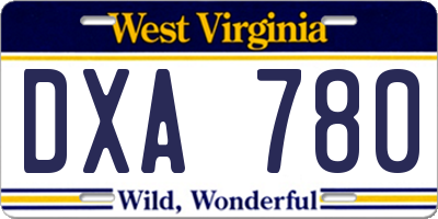 WV license plate DXA780