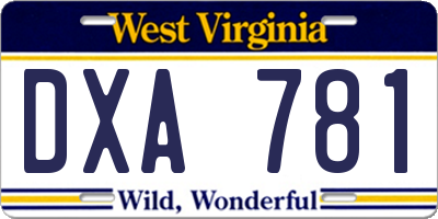 WV license plate DXA781