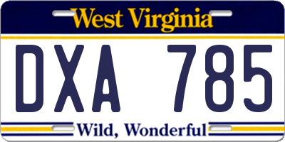 WV license plate DXA785