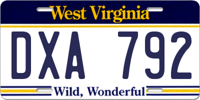 WV license plate DXA792