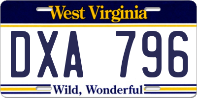 WV license plate DXA796