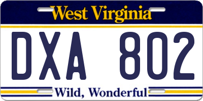 WV license plate DXA802