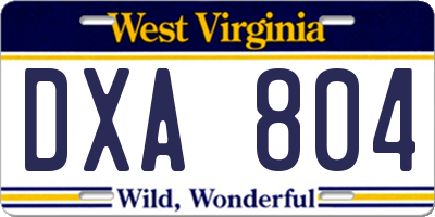 WV license plate DXA804
