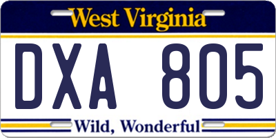 WV license plate DXA805