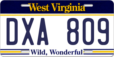 WV license plate DXA809