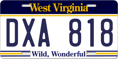 WV license plate DXA818