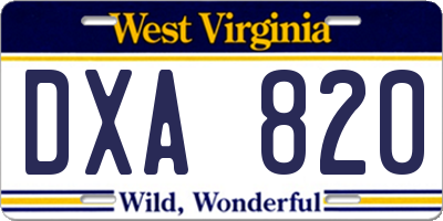 WV license plate DXA820