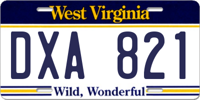 WV license plate DXA821