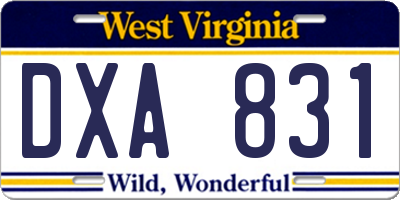 WV license plate DXA831